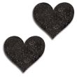 Glitter 31517 pair of black heart-shaped pasties with all-over glitter finish, on a white background