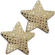 Glitter 31528 pair of five-pointed gold sequin star pasties, front faces angled on a white background