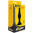 Rooster Alpha Advanced carton in yellow and black, showing the tapered black silicone plug on the front panel