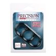 Black silicone Precision Pump ring with two flat side loops, sealed on a clear California Exotic Novelties blister card
