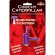 Coochy Caterpillar vibrating pleasure ring, purple ribbed body with a curved antenna, on its blister card