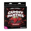 Pipedream Edible Gummy Panties carton, strawberry flavour, black and red pack with For Her flag