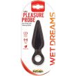 Wet Dreams Mini Pleasure Probe in black on its Hott Products blister card, tapered body with finger loop base