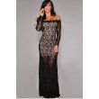 Formal Party Dresses Black Long Sleeve Lace Gown Nude Illusion Off-Shoulder 
