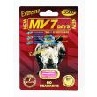 MV 7 Days front blister card with rhino artwork and a single pink capsule sealed under the dome