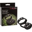 CalExotics Silicone Tri-Snap C and B Cage carton beside the black silicone ring set with metal snap studs