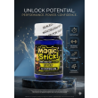 Promotional composite of the blue Magic Stick 15000 IU bottle of 6 capsules with icon callouts