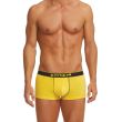 Papi 980503 yellow cotton trunk, front view on model, black contrast waistband with papi wordmark