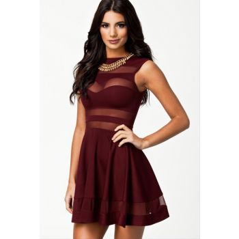 New Burgundy Oxblood Skater Dress With Mesh Detail 9038 Lingerie