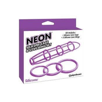 Neon Silicone Cage and Love Ring Set Purple Pipedream