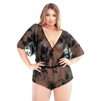 Stretch Lace Romper Adjustable Waist Snap Closure Curve P184