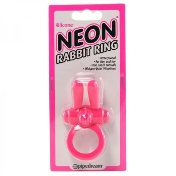 Neon Rabbit Ring Vibrating Pink Silicone Pipedream