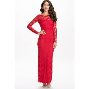 Sexy Women’s Long Sleeve Red Lace Maxi Backless Party Dress 9262 Lingerie 