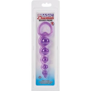 Basic Essentials Beaded Probe in purple sealed on its hanging blister card, front of pack