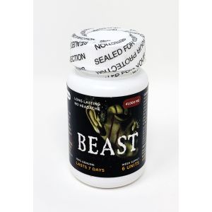 Beast 41000mg Gold Edition bottle, front label with sealed tamper band and 6-unit count