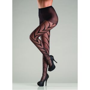 Sheer Black Pantyhose With Art Deco Lines BW731