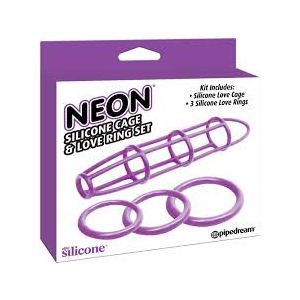 Neon Silicone Cage and Love Ring Set Purple Pipedream