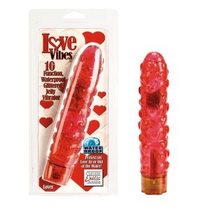 Love Vibes Lover jelly vibrator sealed on its California Exotic Novelties card, red glitter body with heart nubs