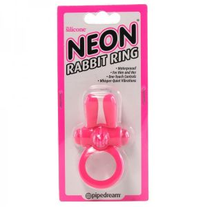 Neon Rabbit Ring Vibrating Pink Silicone Pipedream