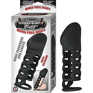Mack Tuff black silicone sleeve with open woven lattice cut-outs and a moulded base ring, on its package front